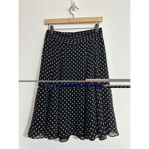 Nine West Knee Length Flared Skirt Women 0P Polka Dot Side Zip 100% Silk Retro